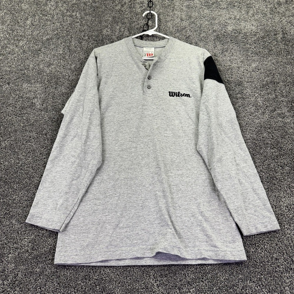 Wilson Henley Shirt Mens Medium Gray Long Sleeve Logo Tee Sports Casual
